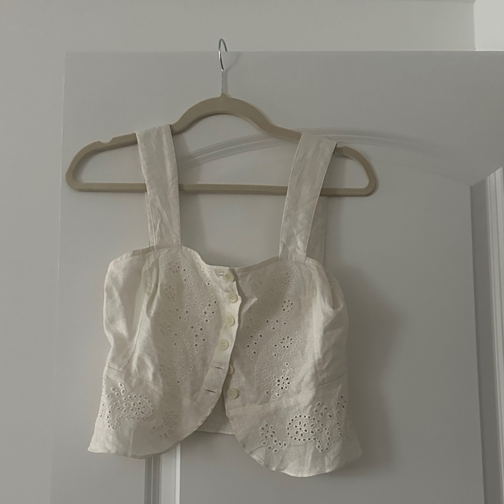 Free People Cream Eyelet Crop Top